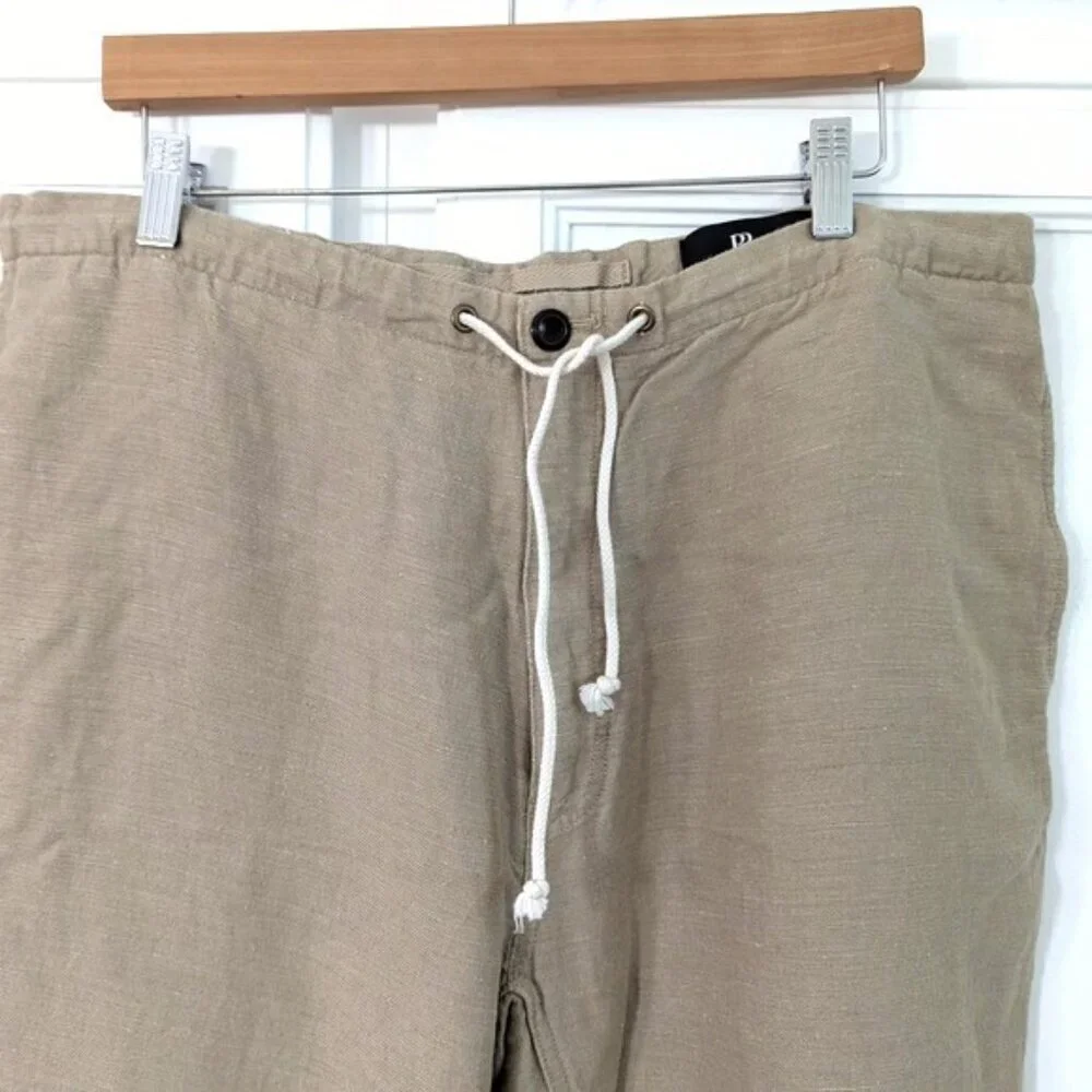 BR Men's Linen Tan Drawstring Casual Beach Pants